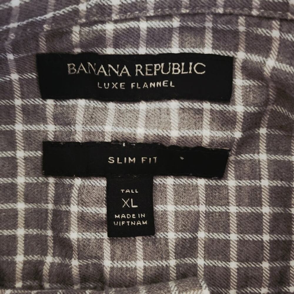 Banana Republic Men's XL Gray White‎ Slim Fit Luxe Flannel Button Down Shirt - Picture 2 of 5